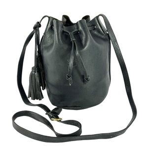 IL BISONTE W.A DI FILIPPO Black Leather Drawstring Bucket Bag Made in Italy
